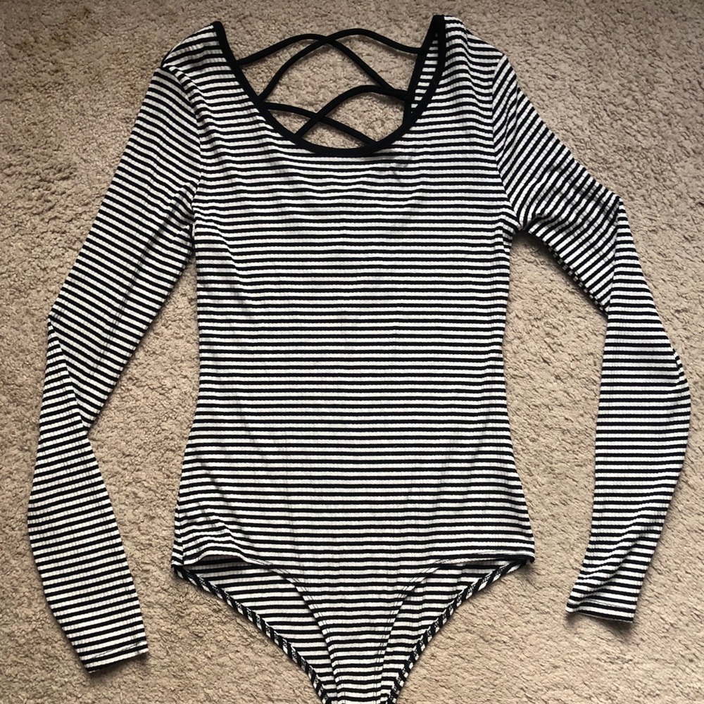 Striped open back onsie